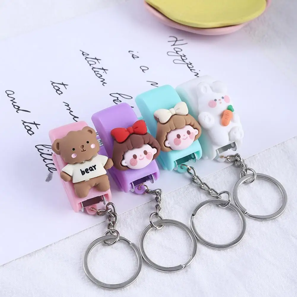 Student Stapler Macaron Color High Efficiency Quick Binding Key Chain Design Cute Cartoon Mini Stapler Machine for School