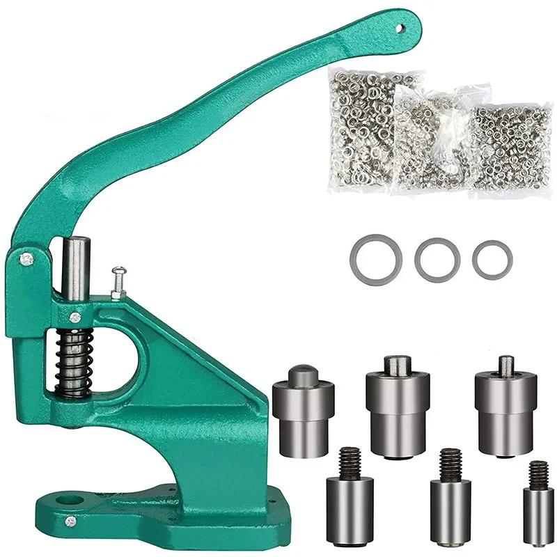 

Hand Press Heavy Duty Eyelet Grommet Machine Punch Tool Kit with 3 Dies with 1500Pcs Silver Grommets DIY Crafts Tools