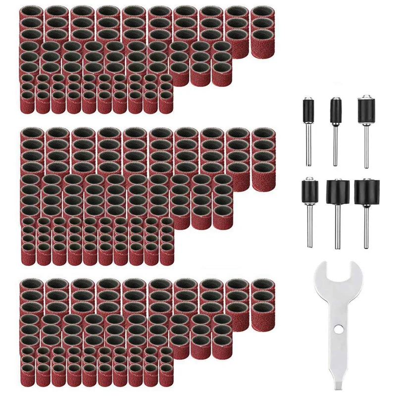 

900 Pieces Sanding Band Sleeves (80 /120 /240 ) + 18 Pieces Drum Mandrels (2.35Mm/3.17Mm)+ 3 Combination Wrench