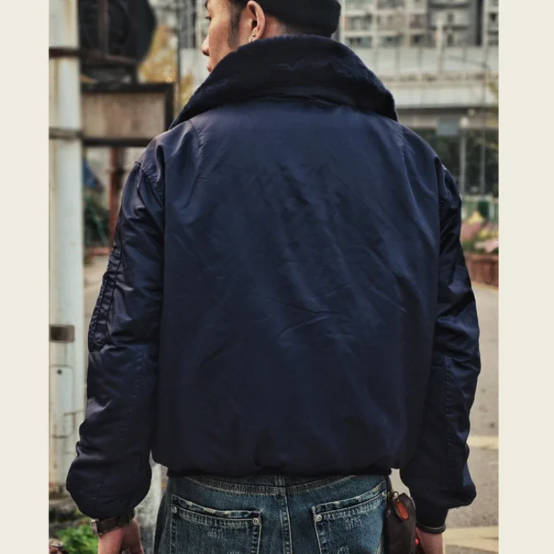 B15 Retro Bomber Jacket Men's Winter Multi Pocket Thicken Warm Cotton-padded Clothes Windproof Fur Collar Lapel Parker Coat 3
