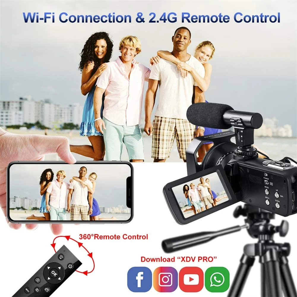 4K Ultra HD Video Camera Vlogging Video Camera for YouTube 3.0Inch 48MP 18X Digital Zoom Wifi Webcam Camcorder Live Streaming