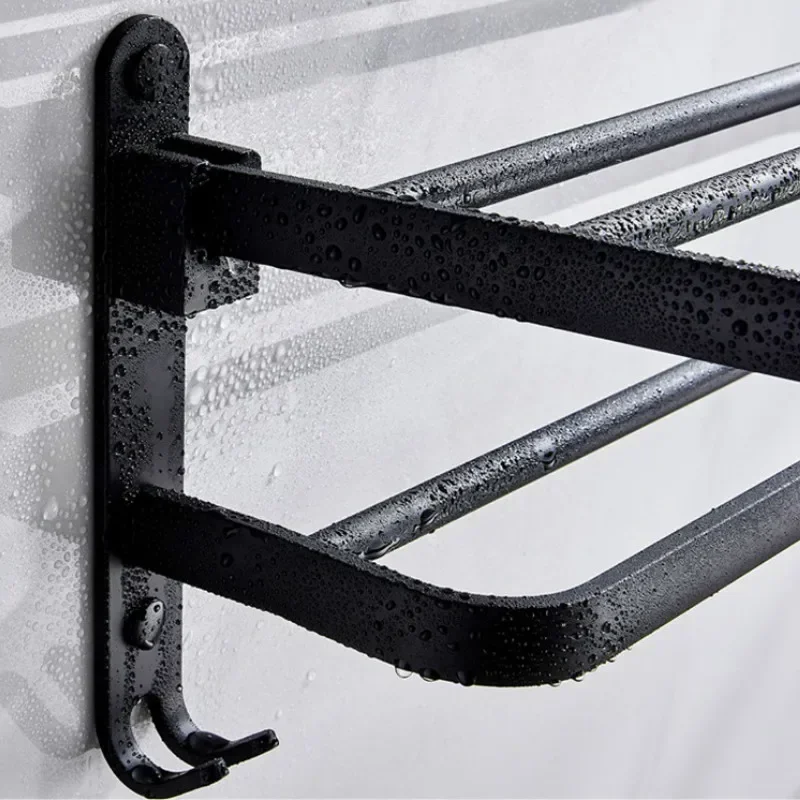 40/50/CM Double Layer Towel Rack Black Non Drilling Movable Wall Mounted Bracket Aluminum Shower Rack Bathroom Accessories