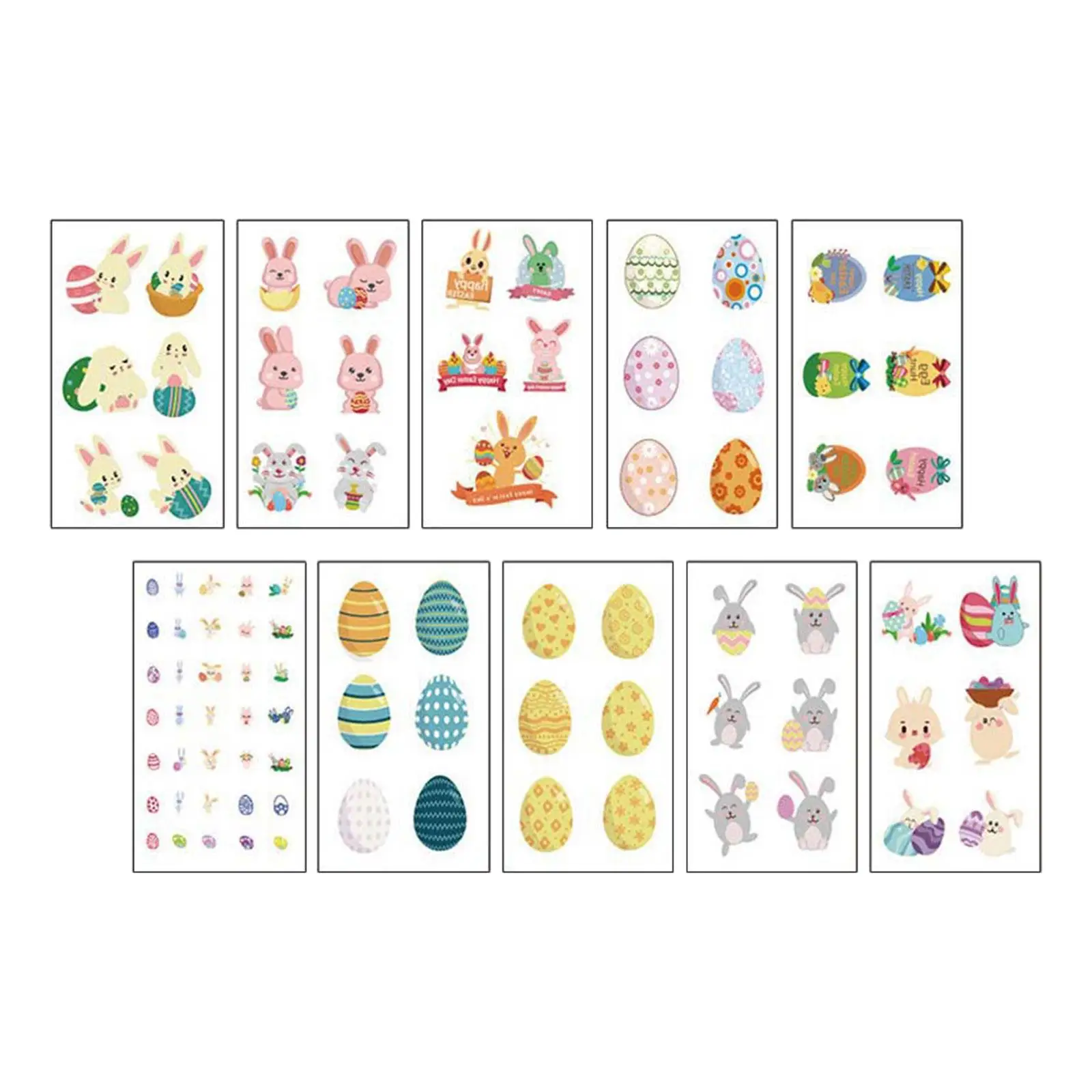 10x Easter Temporary Stickers Cartoon Easter Eggs Bunny Stickers Waterproof Sticker Decal for Kids Women Easter Baskets Fillers