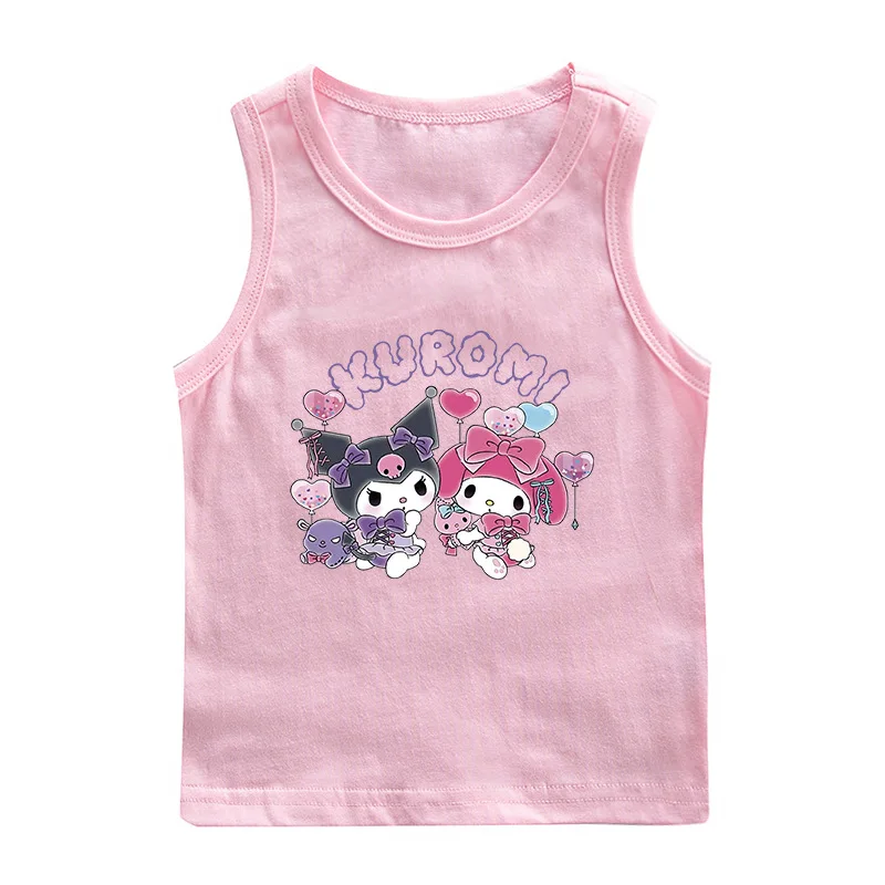 

Kawaii Sanrio My Melody Kids Cotton Vest Anime Kuromi Cartoon Printing Boys and Girls Summer Loose Casual Tops Children Gifts
