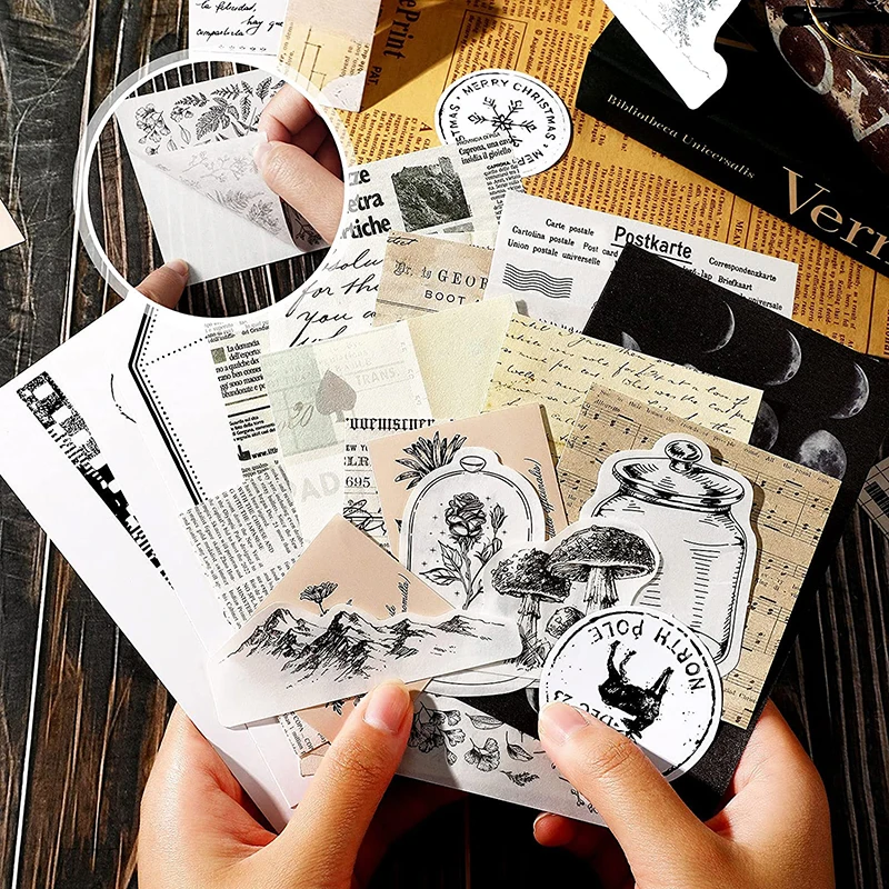 30Pcs/Set Vintage Scrapbooking Stickers DIY Journaling Scrapbook Adhesive Washi Paper Stamp Stickers Antique Retro Natural