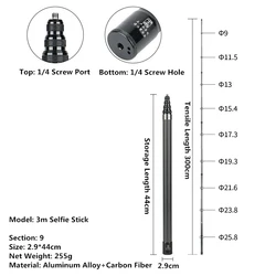 Invisible Selfie Stick - Extended Monopod Pole - 300CM