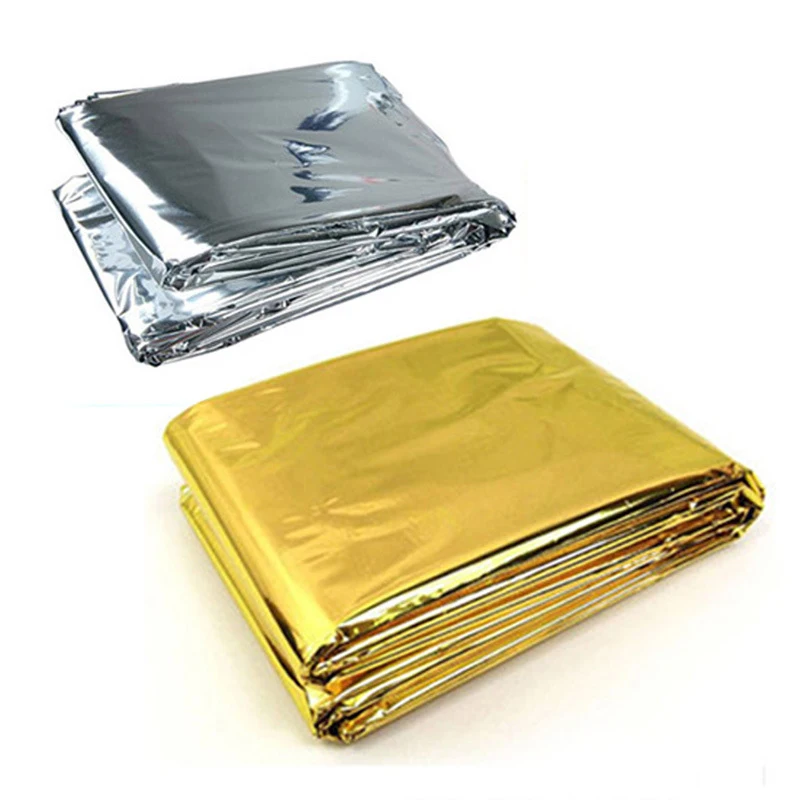 Folding Emergency Blanket Outdoor Survival Rescue First Aid Foil Thermal Blanket Windproof Keep Warm Blankets for Camping Hiking