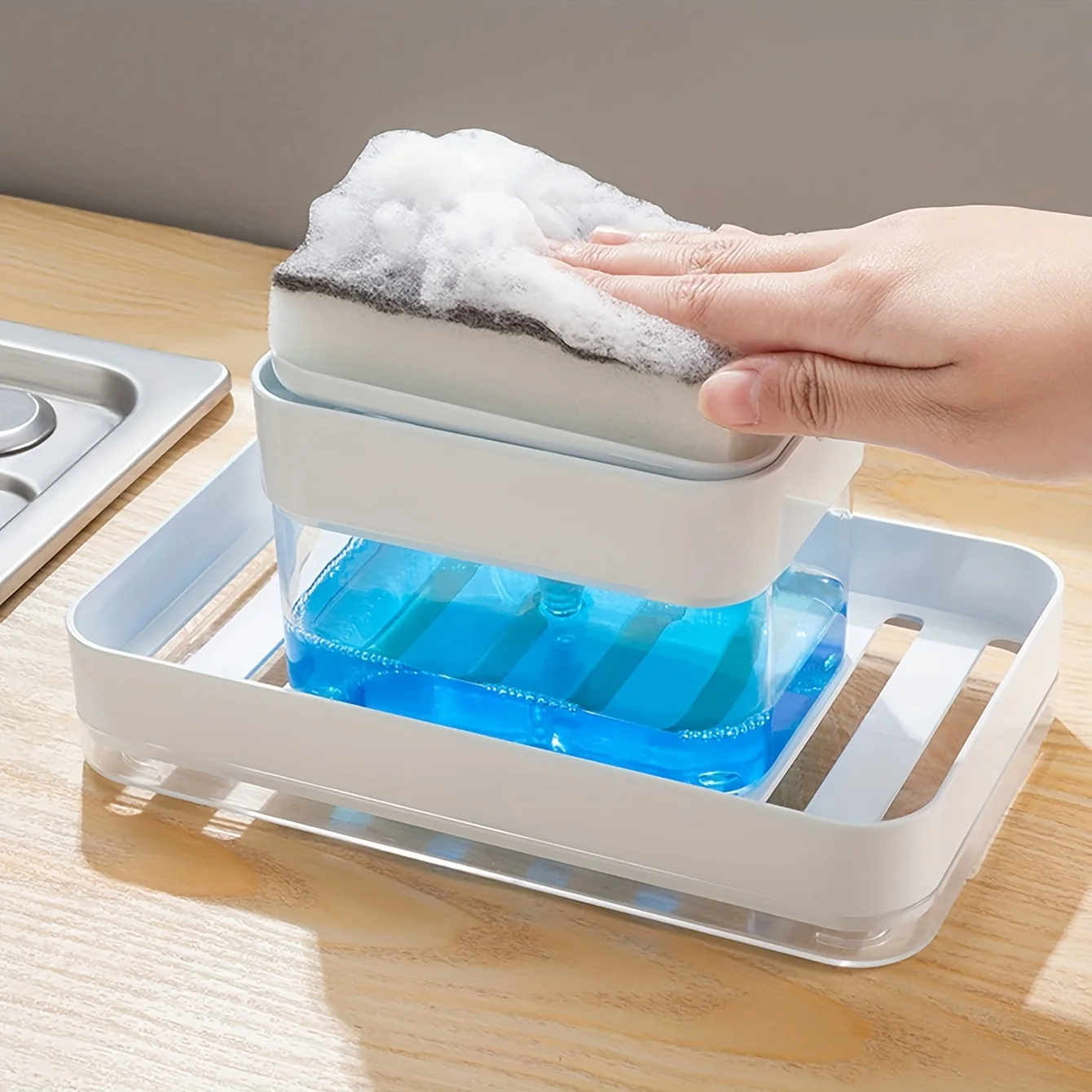 1pc Creative Dish Soap Dispenser, Plastic Press-type Soap Liquid Box Dish Dispenser And Sponge Holder,