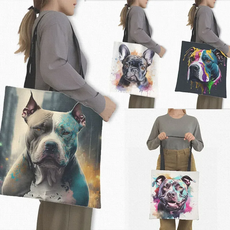 American Bully Dog Tote Bag Kawaii French Bulldog Handbag Pitbull Terrier Totes Borsa A Tracolla Di Grande Capacità Eco Shopping Bags