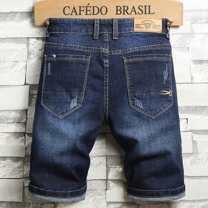 Summer New Men's Fashion Stretch Slim Short Jeans Men's Thin Denim Shorts Blue Black Brand Menswear