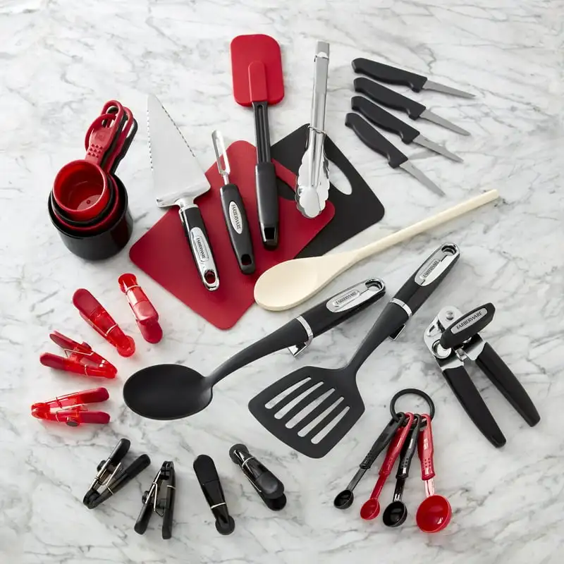 

30-piece Black and Red Kitchen Tool and Gadget Starter Set