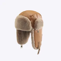 Women's Winter Leather Trapper Aviator Trooper Earflap Warm Russian Waterproof Ski Hat Bomber Cap Russian Ear Protectors Hats 5