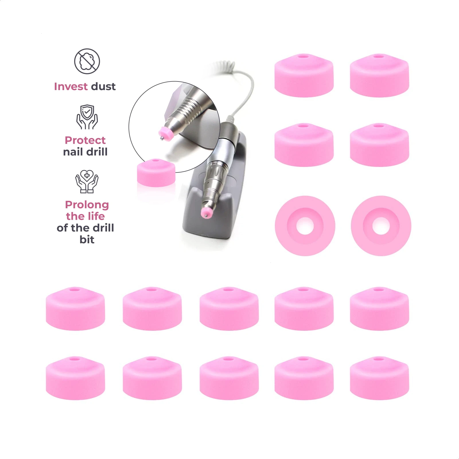 

10pcs Milling Cutter Protection Caps Pink Plastic Nail Dust Protector for 3/32" Nail Drill Bits Prevent Dust Nails Accessories