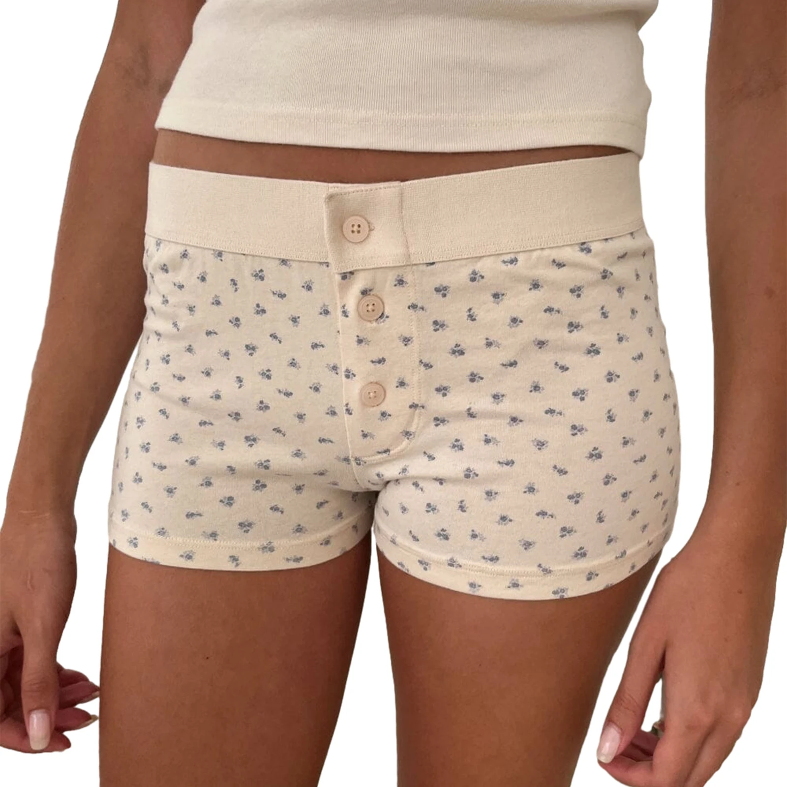 Women Loungewear Shorts Button Floral Print Y2k Fairycore Grunge Low Rise Sexy Micro Shorts Slim Fit Pajama Bottoms Sleep Shorts_ecoleips.com