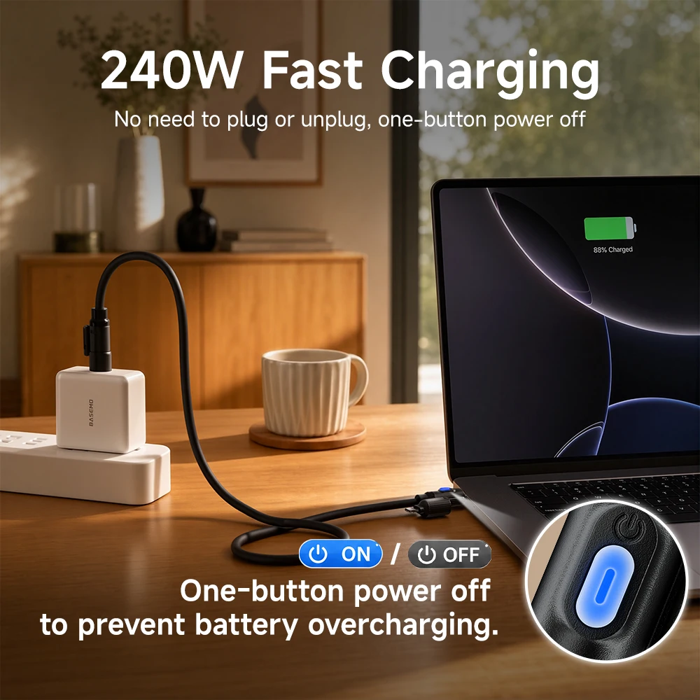 240W 원클릭 전원 차단 1.5m 초고속 충전 데이터 케이블 USB-C to Type-C