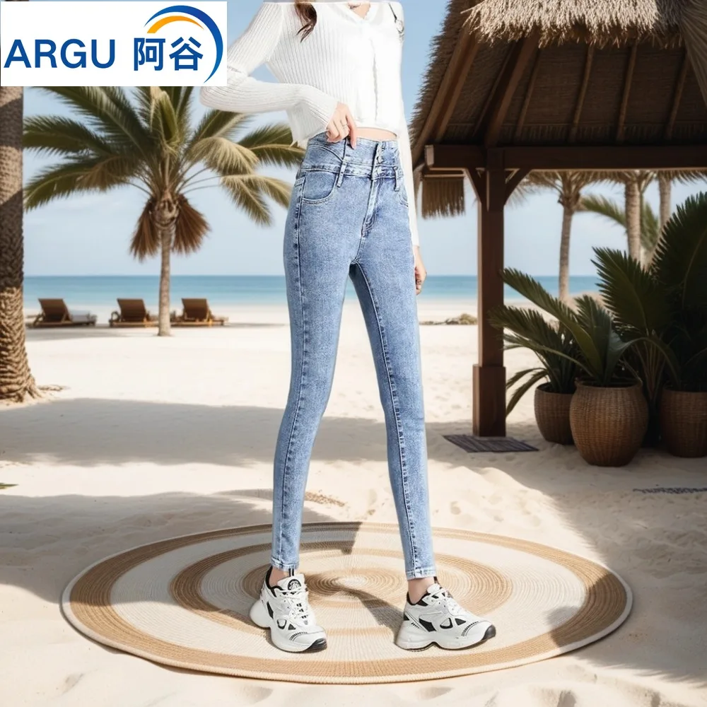 여성용 3 버튼 팬츠, 판탈롱 청바지, 슬림 리프트, 신축성 있는 블랙 타이트 바지, 신상 패션, 핫 세일 