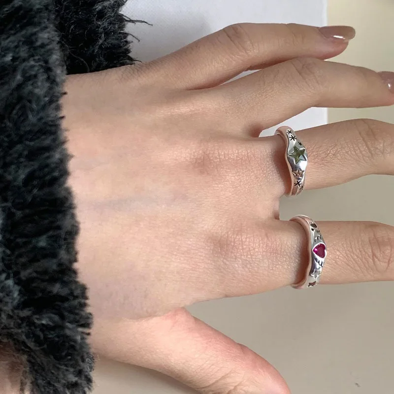 Kpop Colorful Zircon Star Rings for Women Irregular Metal