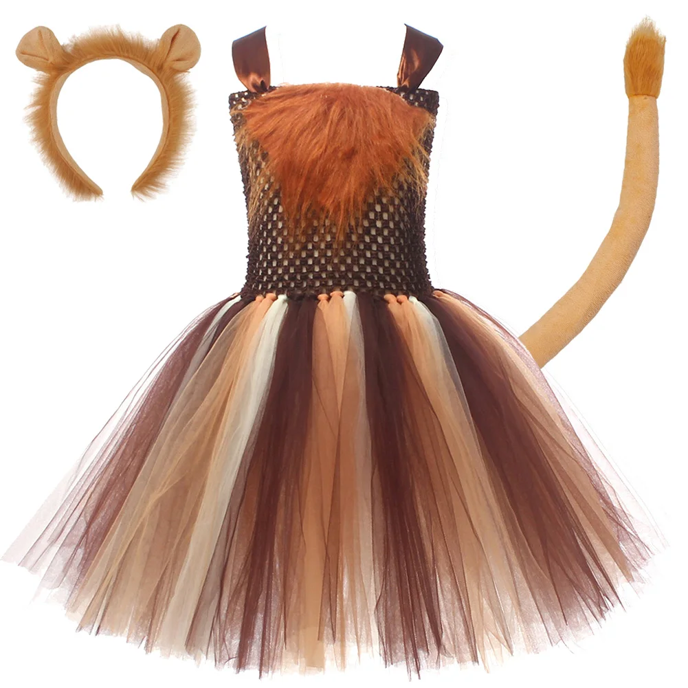 Cute Lion Cosplay Fantasy Child Girls Tutu Skirt Dress Cartoon Anime Costume Disguise Kids Roleplay Fantasia Outfits Children