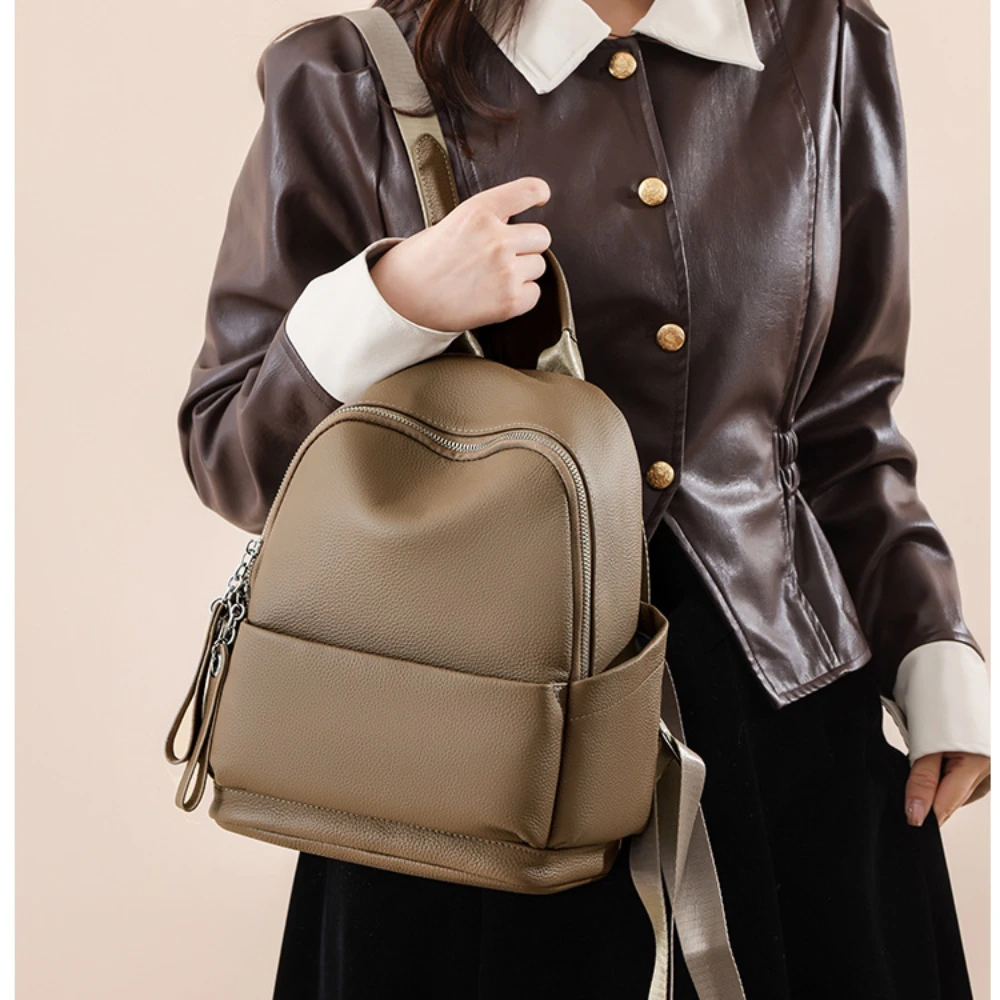 New Big Soft Cow Leather Women Backpack Black Grey High Quality Cowskin Ladies Rucksacks Leisure Business Travel Shoulder Bag 4