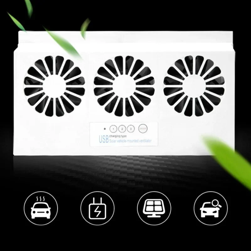 Upgrade USB Charging Solar Powered Fan Car Cooler Front/Rear Window Radiator Exhaust Fan Auto Air Vent Ventilation Radiator
