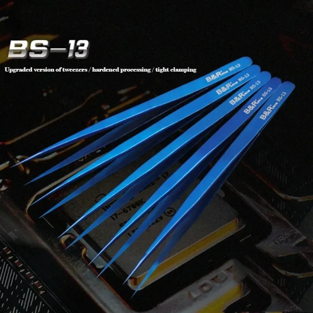 B&R BS-13 Slim Sharp Precision Tweezers Stainless Steel Straight Tip Tweezers For Phone Mainboard Professional Repair Tools