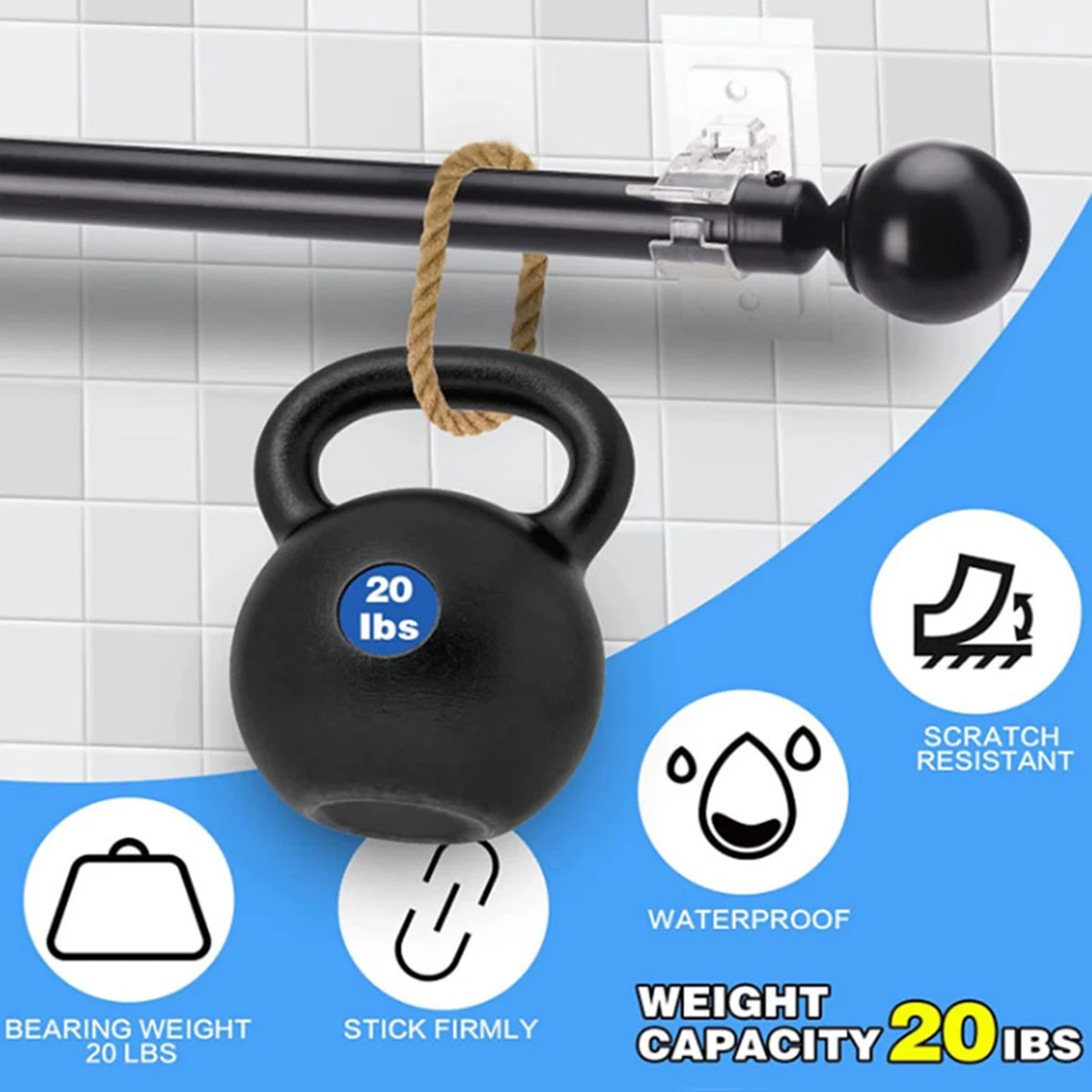 Punch-Free Curtain Rod Clip Hook Hanger Self-Adhesive Curtain Rod Bracket Wall Fixing