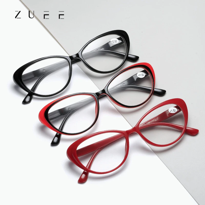 

ZUEE Ultra-light cat's eye women's reading glasses Anti blue light retro men's hyperopia glasses computer diopter +1.0~+4.0