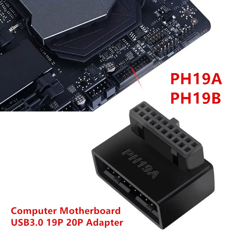 YACSEJAO 2 adattatori USB 3.0 19/20 pin a 90 gradi USB 3.0 90 gradi maschio a femmina L girare ad angolo retto adattatore scheda madre (PH19A+PH19B