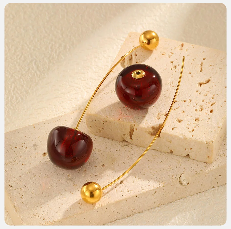 Vnox Vivid 3D-Kirsch-Ohrringe, modischer neuer süßer Obst-Ohrschmuck, 1 Paar trendiges Mädchen-Accessoire – Detail 5