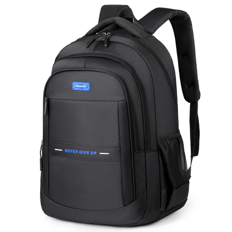 Large-capacity travel backpack with padded shoulder straps, suitable for business people, featuring mesh side pockets and reinfo