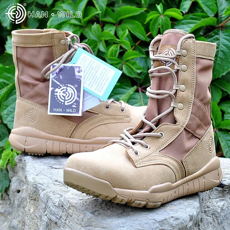 Summer Men Tactical Boots for Men Breathable Oxford Light Soft Desert Combat Shoes Men Ankle Boot Canvas Punk Knee-high Boots outdoor boots