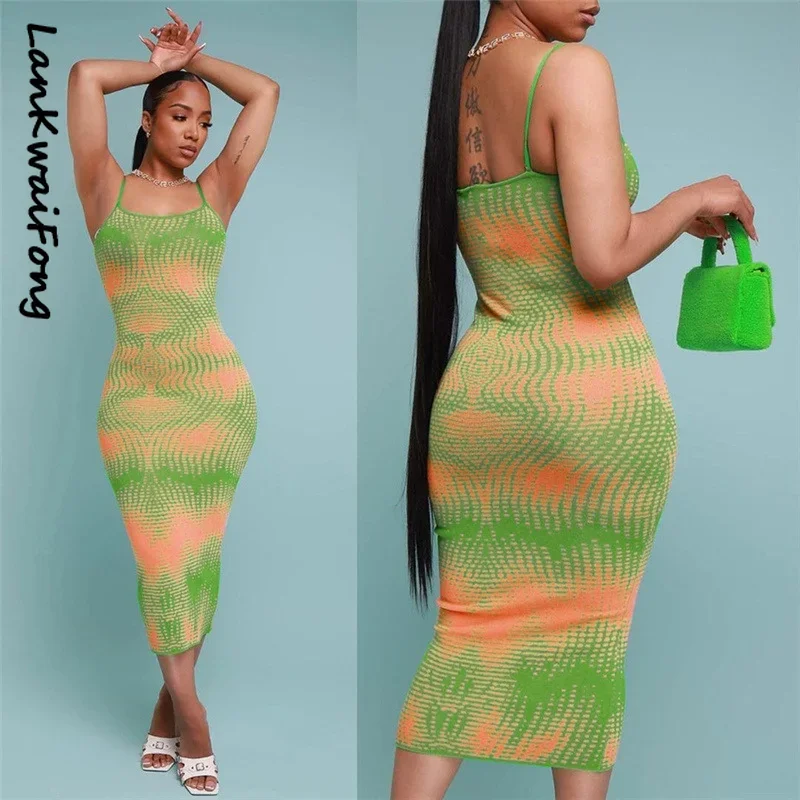 

2024 Summer New Product Printing Fashion Sling Backless Sexy Hot Girl Slim Slim Dress Female All-match Basic Model