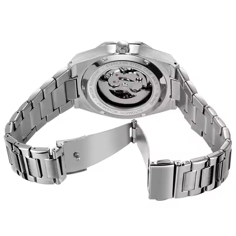 Forsining 344d Fashion Skeleton Men's Mechanical Watch Automatic Movement Pointer Night Light Steel Watch Advanced Men's Clock, Alina Gadgets
