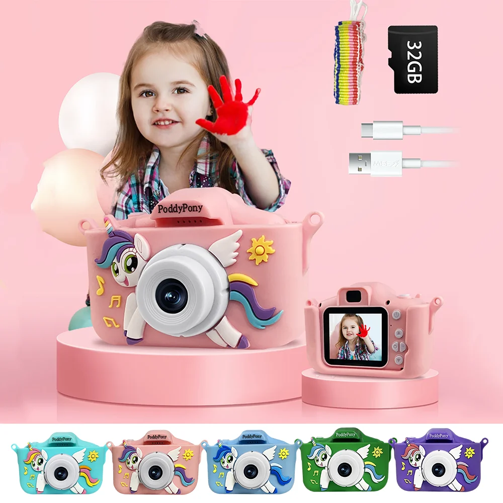 

Детская игрушечная камера для девочек и мальчиков, подарок на день рождения, Детская Цифровая камера 1080P HD, 2-дюймовый экран, многофункциональная с SD-картой 32 Гб