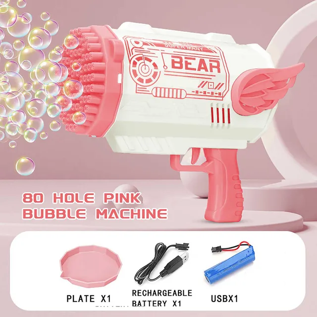 Kids Electric 2-in-1 Bubble Machine Soap New 80 Holes Bubbles Magic Bubble With Light Outdoor Toys For Children Gift Pomperos ## 6