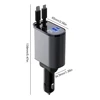 120W 4 IN 1 Retractable Car Charger USB C Cable For IPhone Huawei Samsung Fast Charge Cord Cigarette Lighter Adapter PD QC3.0 6