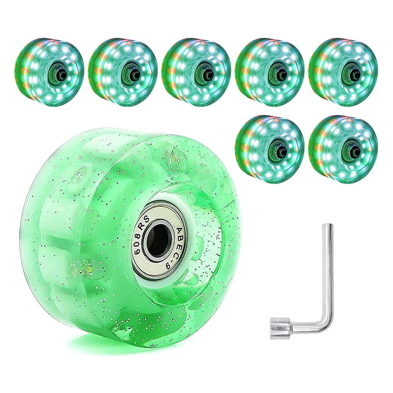8 Piece Glitter Light Up Roller Skate Wheels, Luminous Skate Wheels