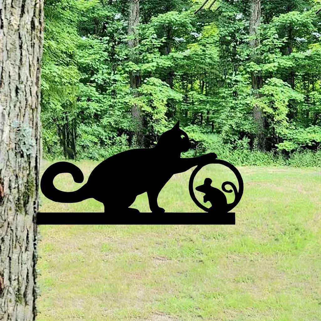

Spring Cat & Mouse Steel Silhouette Metal Wall Art - Perfect for Birthdays & Housewarming Gifts for Garden Party Décor