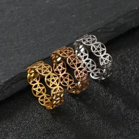 YILUOCD Stainless Steel Pentacle Ring Geometric Pentagram Ring for Women Wicca Protection Amulet Hollow Star Christmas Jewelry 2