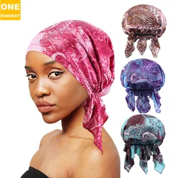 Satin Turban for Women Pre-tied Newly Fashion Printed Flowers Headband Cap Muslim Head Scarf Soft to Wear Ladies Hair Loss Cover