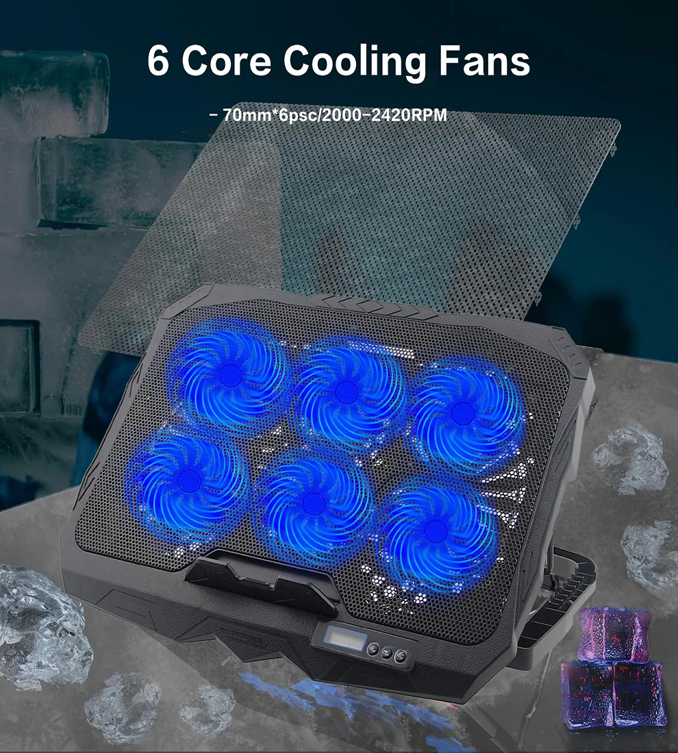 Laptop Cooling Stand for 17 Inch Notebook with 6 Fans Speed Adjustable Gaming Cooling Laptop Stand Cooler