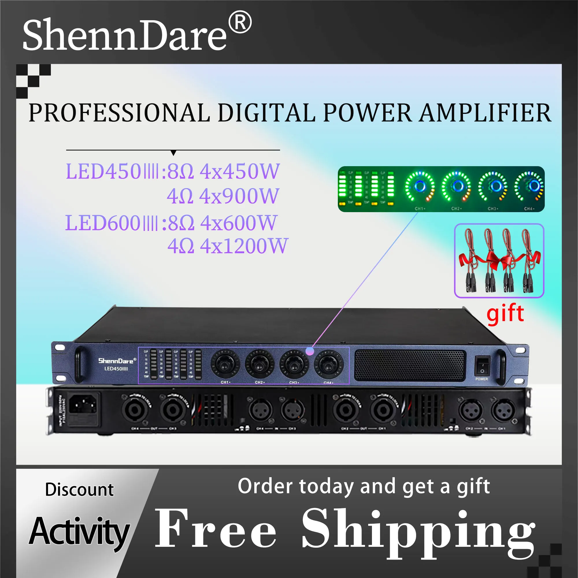 LED600 4X600W Professional Power Amplifier 4 Channels Stereo Line Array Speaker Preamplifier DJ Subwoofer Amplifier Sound AMP headphone amplifier