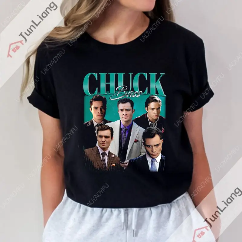 Im Chuck Bass, 젠더리스 가십, 척 패션, 선풍기 선물 상의, 반팔 크루..