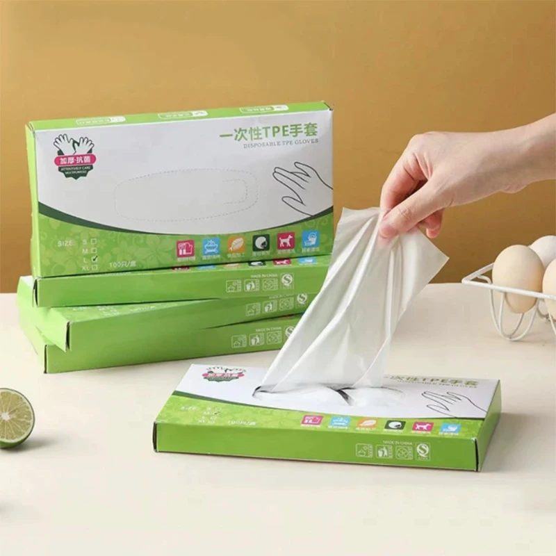 100PCS Disposable Gloves Non-Slip Transparent Cleaning Gloves Disposable Thick TPE Pizza Home Kitchen Tableware