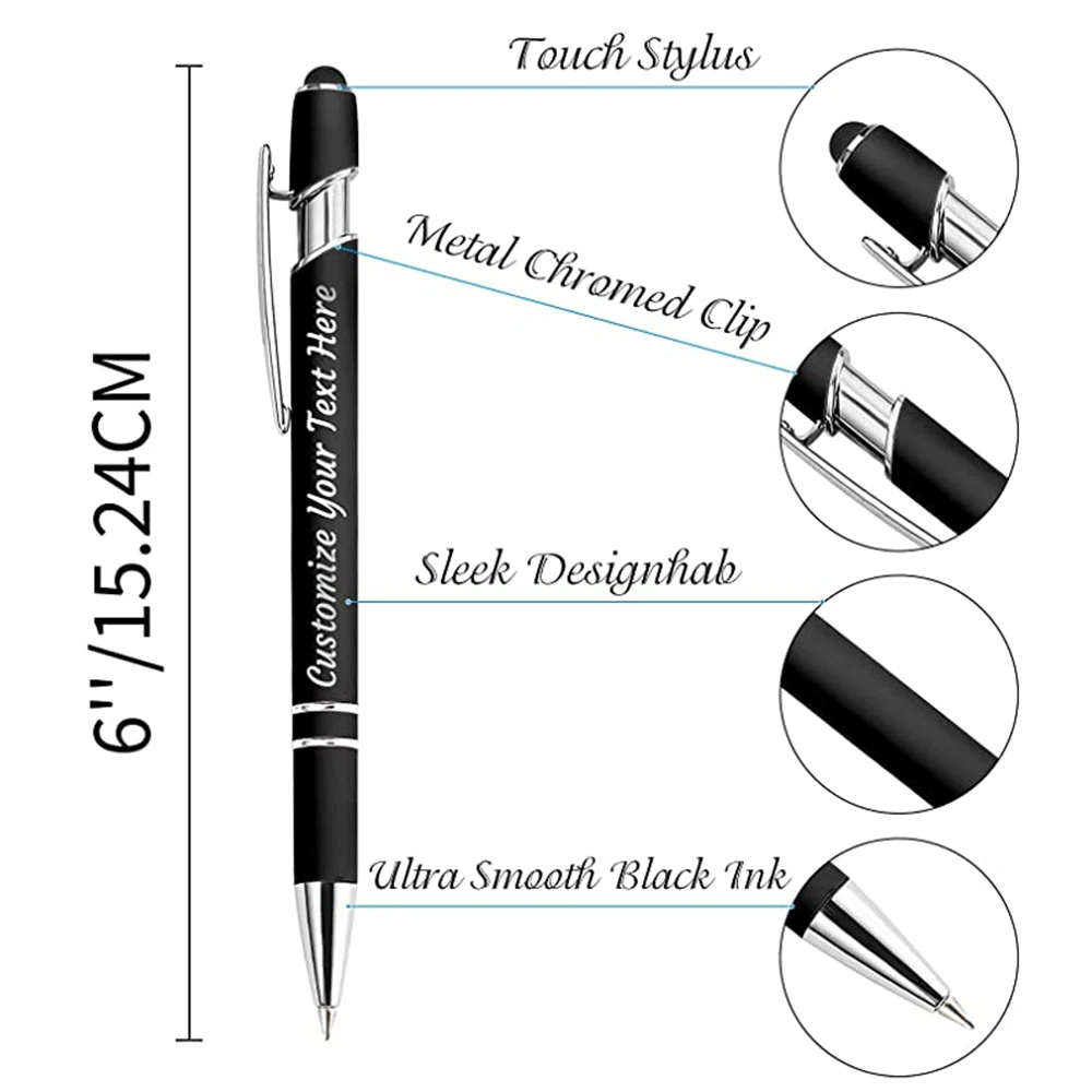 10-50 Pcs 사용자 정의 로고 펜 스타일러스 팁으로 이름 쓰기 볼펜 조각 검정 잉크 금속 펜 학교 사무실 비즈니스 선물