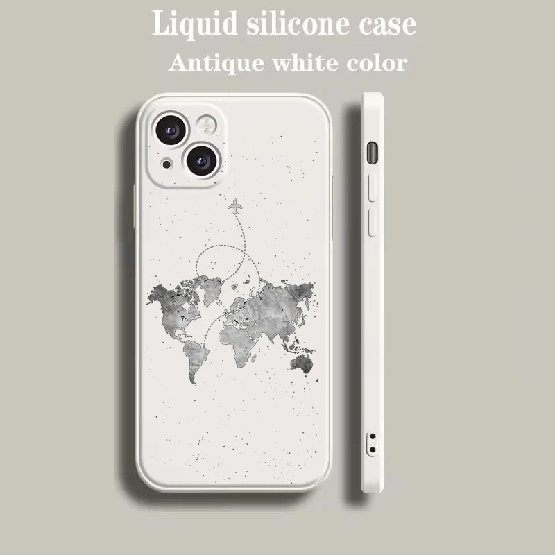 Beige Cartoon World Map Scenery Direction Phone Case