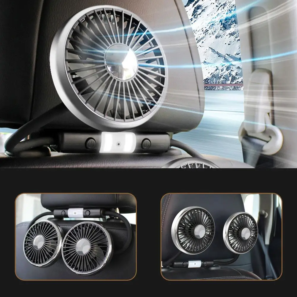 Dual Car Clip Fan With Led Light 360 Degree Rotatable Noise Electrical Low Cooler Cooling Car Car Appliances Fans Fan X6g0