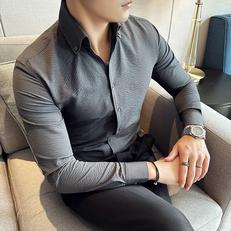 Aliexpress V Neck Formal Shirt 2024 Autumn New Waffle V Neck Shirt