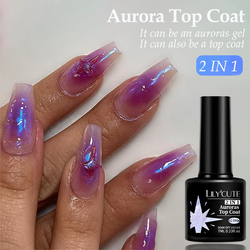 Синее блестящее верхнее покрытие LILYCUTE 7 мл Auroras, Гель-лак для ногтей с эффектом Авроры, Полупостоянный Гель-лак для дизайна ногтей