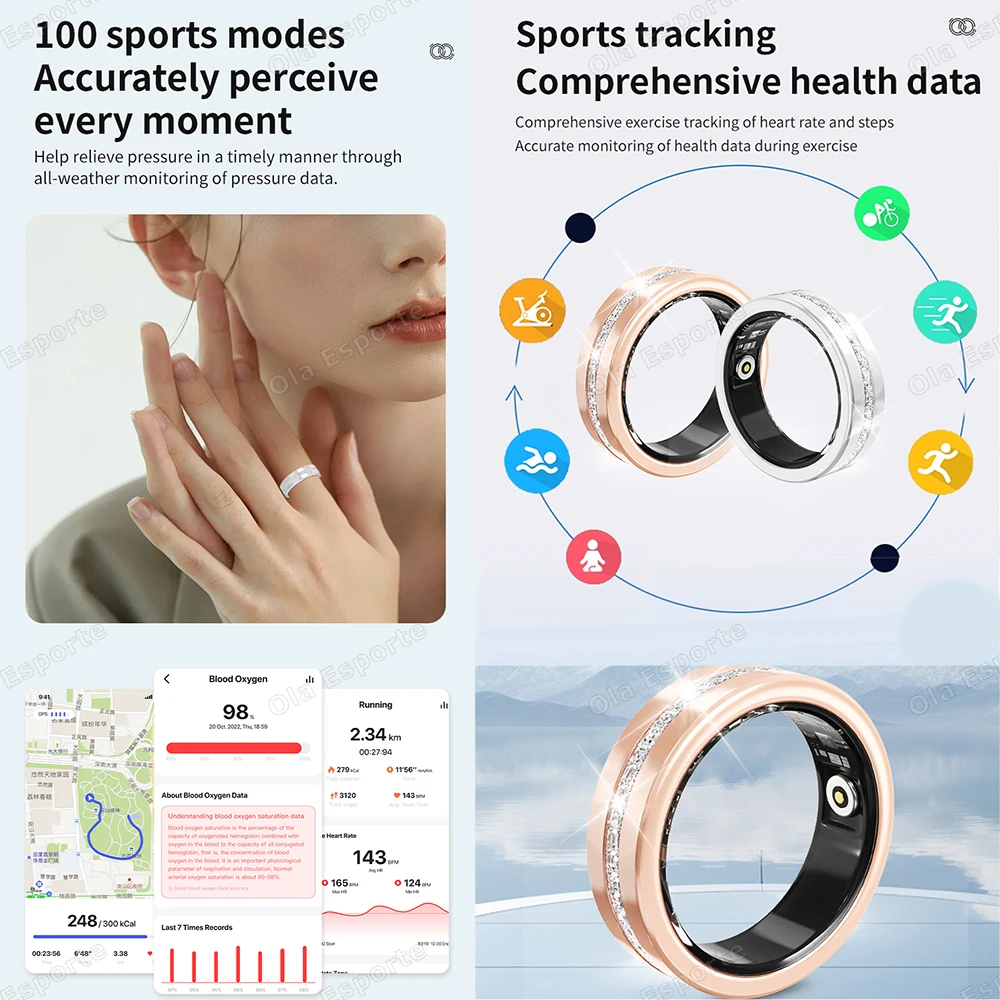 2026 New Smart Ring Lady Heart Rate Sleep Health Monitor Menstrual cycle detection IP68 Waterproof Fashion Sport Rings Women Men 6